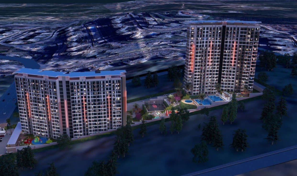 Galaxy Adalar Istanbul, Modern high-rise residential building exterior of Galaxy Adalar with Princes' Islands sea view in Maltepe, Istanbul.